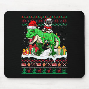 Santa Pug Riding T-rex Christmas Sweater Lover Own Mouse Pad