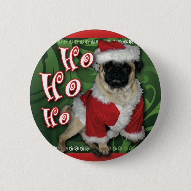 Santa Pug Round Button (Front)