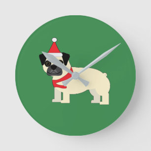Santa Pug Round Clock