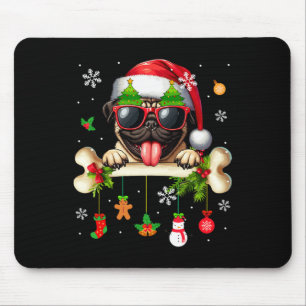Santa Pug Sungles Cute Bone Xmas Owner Kids Family Mouse Pad