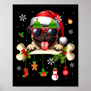 Santa Pug Sungles Cute Bone Xmas Owner Kids Family Poster