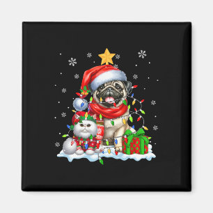 Santa Pug With Elf Cat Christmas Lights Owner Kids Magnet