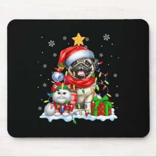 Santa Pug With Elf Cat Christmas Lights Owner Kids Mouse Pad