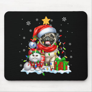 Santa Pug With Elf Cat Christmas Lights Owner Kids Mouse Pad