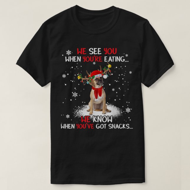 Santa Puggle Reindeer Light Christmas Pajama  T-Shirt (Design Front)