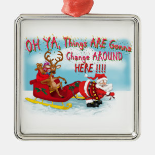 Santa pulling reindeer! metal tree decoration