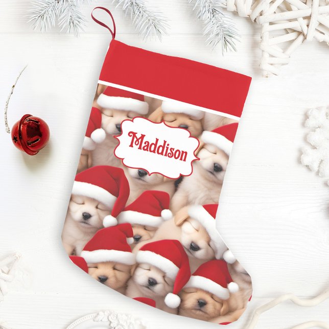 Santa Puppies Dog Lovers Name Christmas Stocking (Santa Puppies Dog Lovers Name Christmas Stocking)