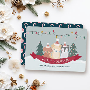 Santa Puppies Dogs Pet Business Christmas Holiday Card