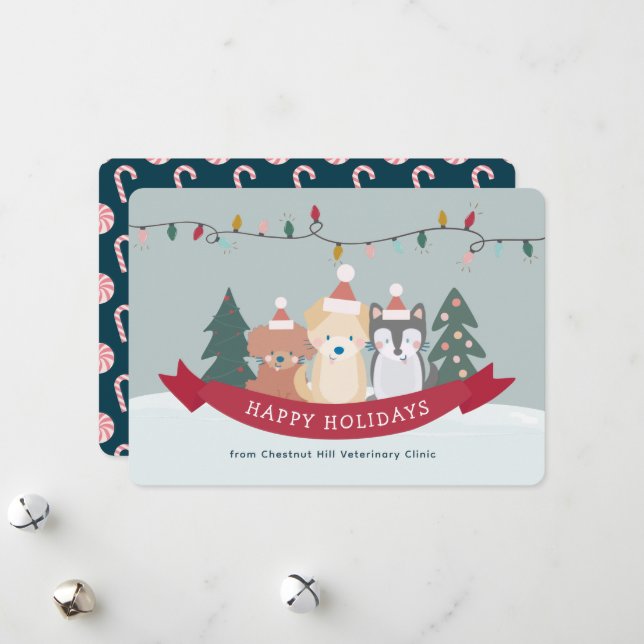 Santa Puppies Dogs Pet Business Christmas Holiday Card (Front/Back In Situ)