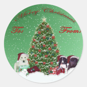 Santa Puppies Gift Tag Sticker