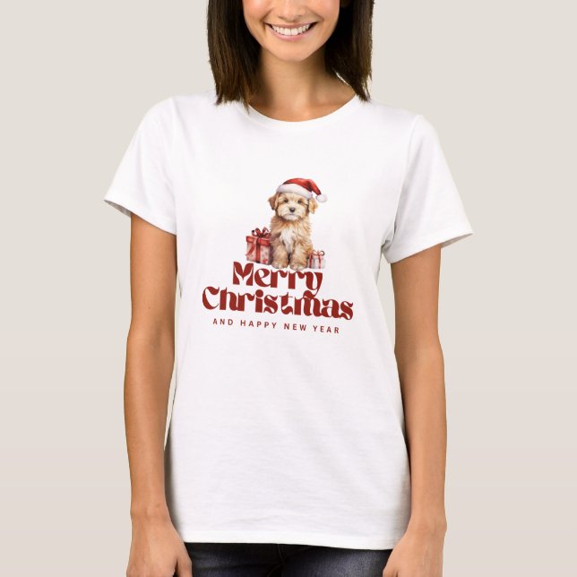 Santa Puppy Christmas T-Shirt - Adorable Holiday T (Front)