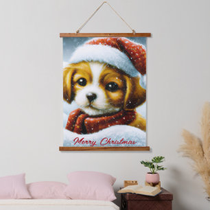 Santa puppy hanging tapestry