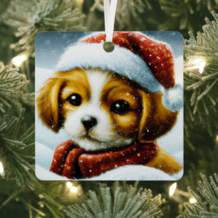 Santa puppy metal tree decoration