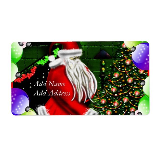 Santa Putting Gifts Under Christmas Tree Label (Front)