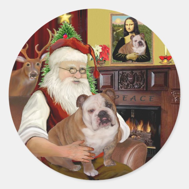Santa (R) - English Bulldog 1 Classic Round Sticker (Front)