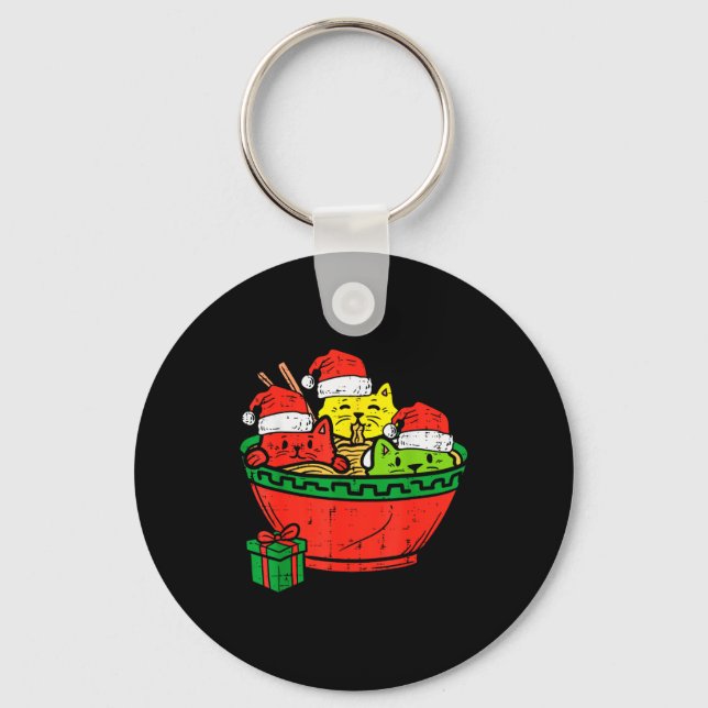 Santa Ramen Cats Anime Christmas Xmas Kids Girls M Key Ring (Front)