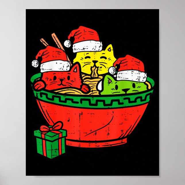 Santa Ramen Cats Anime Christmas Xmas Kids Girls M Poster (Front)