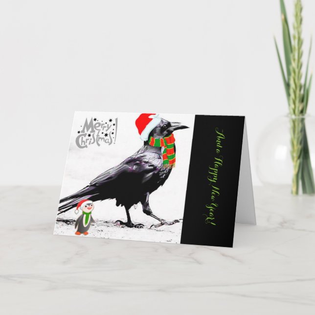 Santa Raven Holiday Greeting Card (Front)
