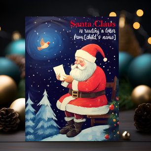 Santa Reading Letter Personalised Retro Christmas Postcard