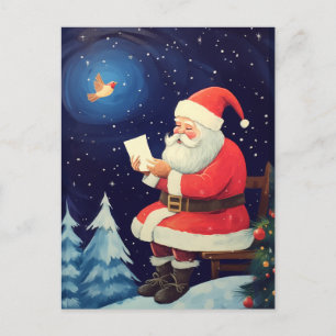 Santa Reading Letters - Vintage Christmas Postcard