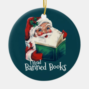 Santa Reads Banned Books Ceramic Ornament