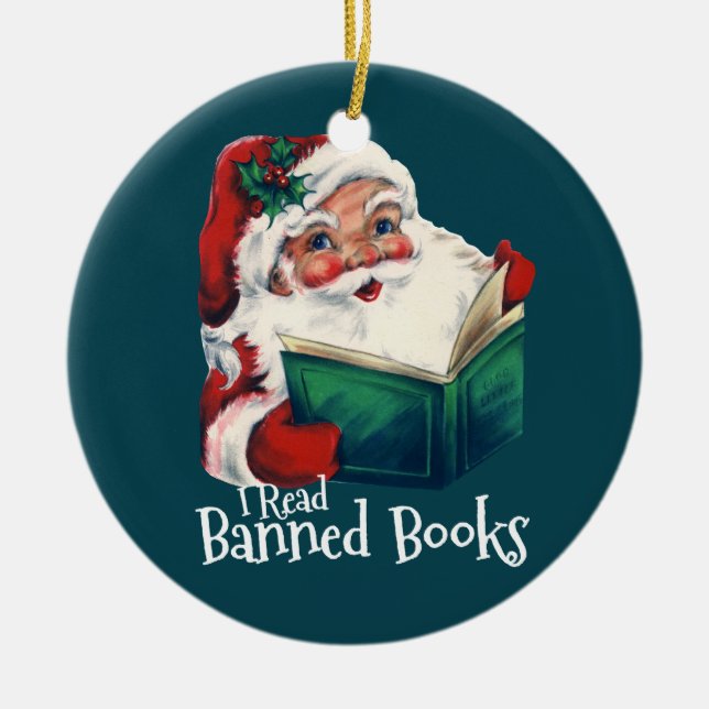 Santa Reads Banned Books Ceramic Ornament (Front)