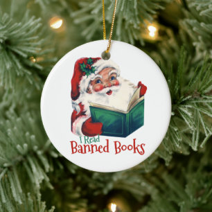 Santa Reads Banned Books Ceramic Ornament