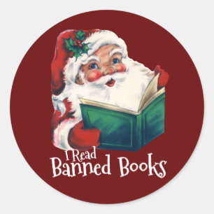 Santa Reads Banned Books Classic Round Sticker