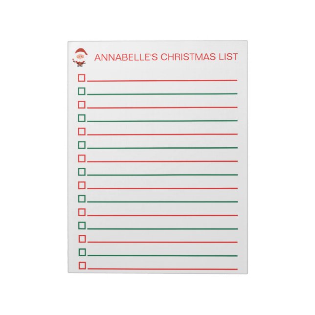 Santa Red and Green Christmas List Personalise Notepad (Rotated)