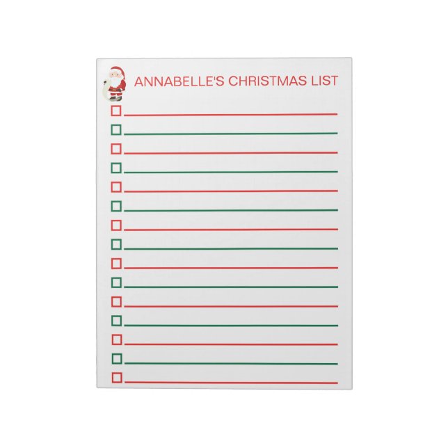 Santa Red and Green Christmas List Personalise Notepad (Rotated)