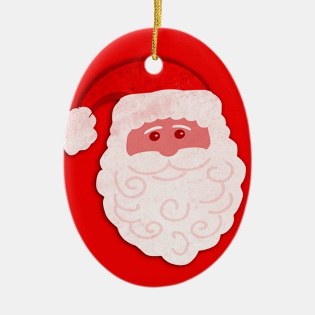 Santa red and white custom message ceramic ornament (Front)