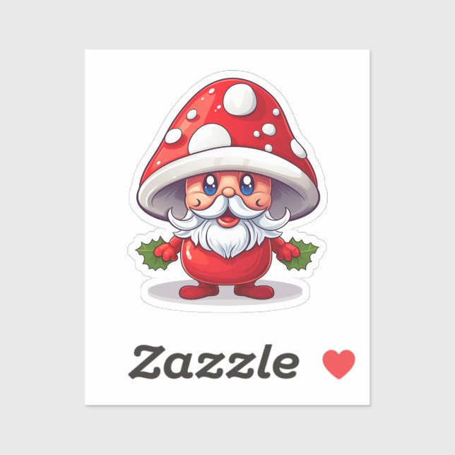 Santa Red Cap Mushroom Christmas Sticker (Sheet)