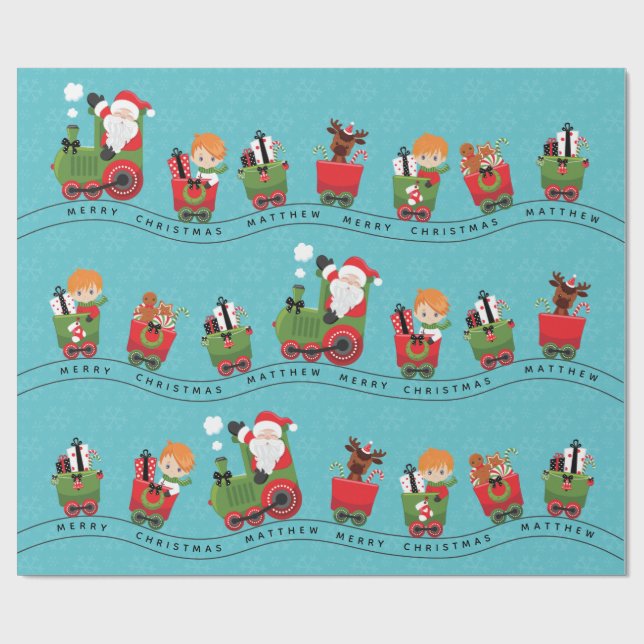 Santa & Red Hair Boy on Train Wrapping Paper (Flat)
