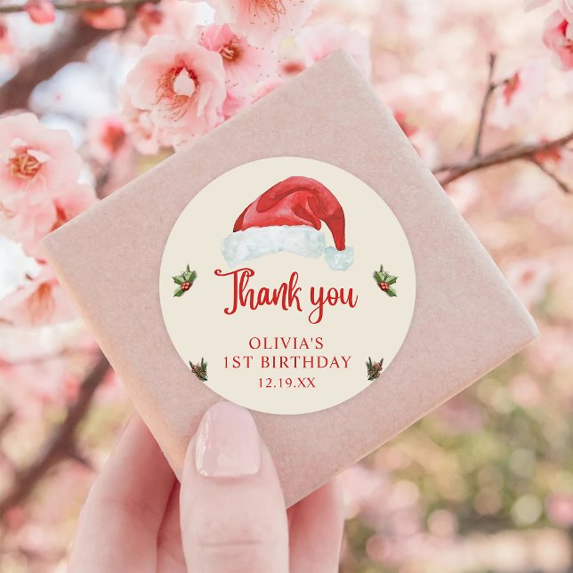 Santa Red Hat Christmas Holiday Birthday  Classic Round Sticker (Creator Uploaded)