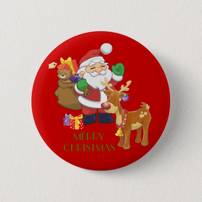 Santa & Reindeer 6 Cm Round Badge (Front)