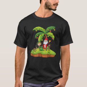 Santa Reindeer and Eleves Christmas Palm Tree  T-Shirt