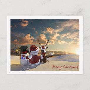 Santa, reindeer and Frosty Holiday Postcard