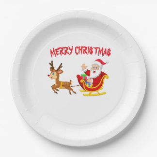 Santa Reindeer and sleigh xmas Paper Plate