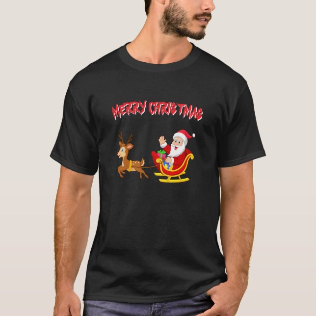 Santa Reindeer and sleigh xmas T-Shirt (Front)
