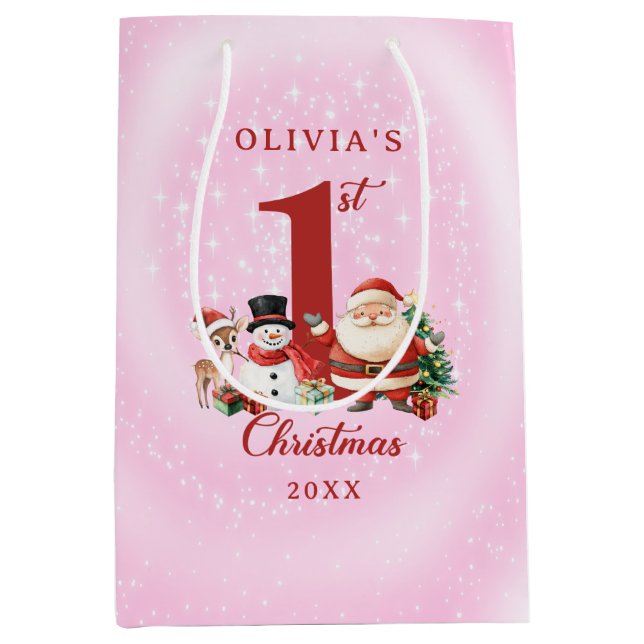 Santa, Reindeer and Snowman – First Christmas Medium Gift Bag (Front)