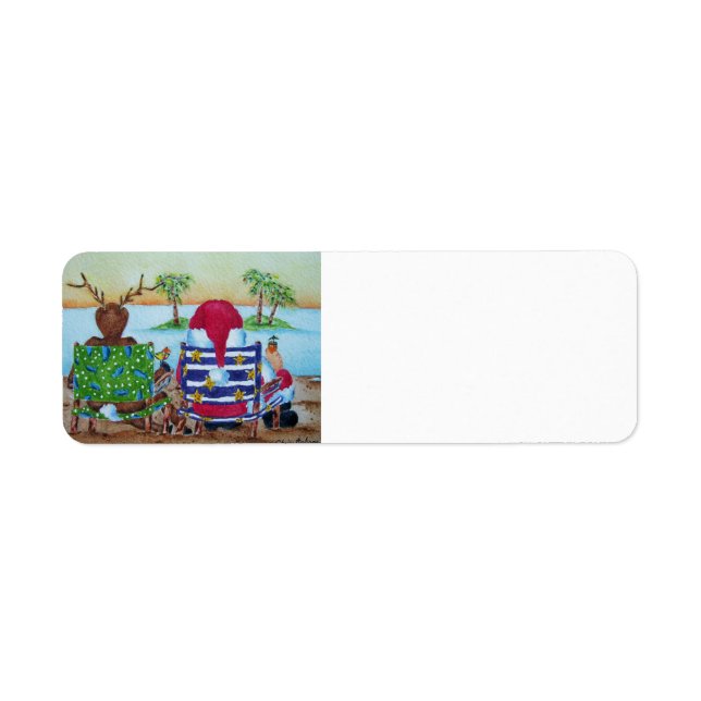 Santa & Reindeer Beach Label Return Address Label (Front)