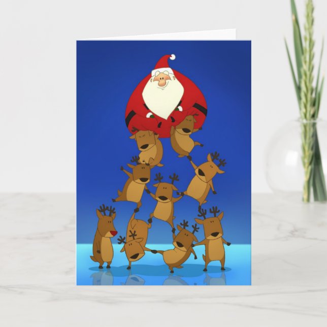 Santa & Reindeer (Blank Card) Holiday Card (Front)