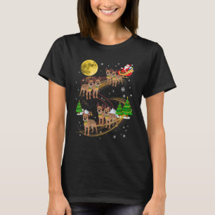 Santa Reindeer Border Terrier Christmas Lights Xma T-Shirt