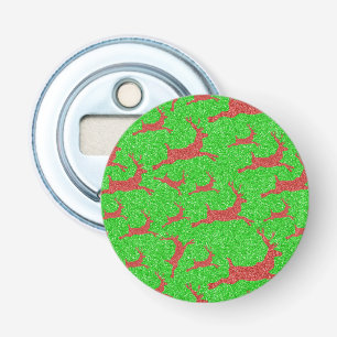 Santa Reindeer Bright Green Red Merry Christmas Bottle Opener
