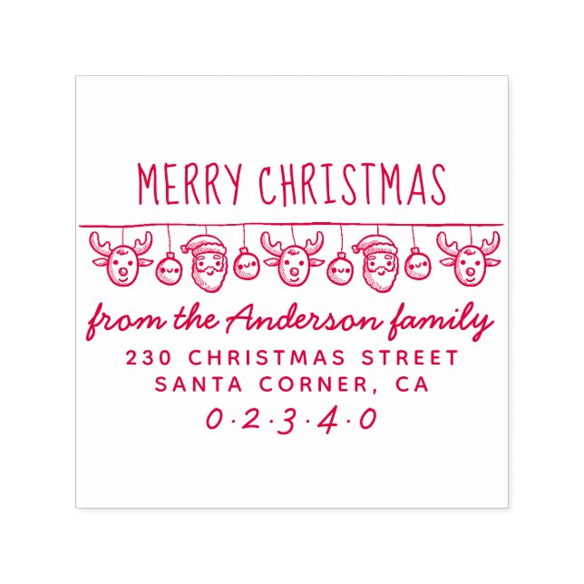 Santa & Reindeer Bunting Christmas Return Address Self-inking Stamp (Design)