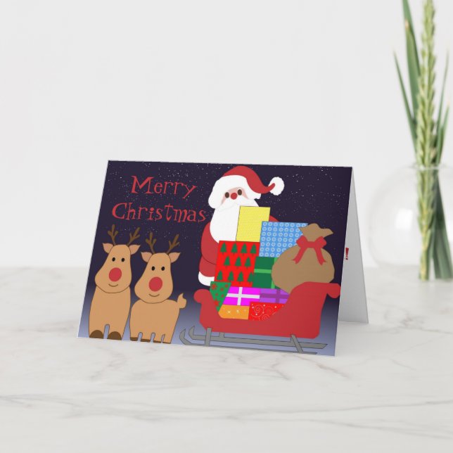Santa & Reindeer Christmas Card (Front)