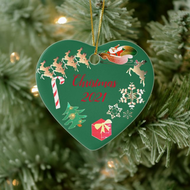 Santa Reindeer Christmas Ceramic Ornament (Tree)