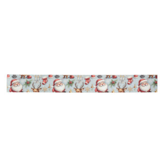 Santa & Reindeer Christmas Gift Wrapping Paper Satin Ribbon