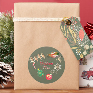Santa Reindeer Christmas Grey Classic Round Sticke Sticker