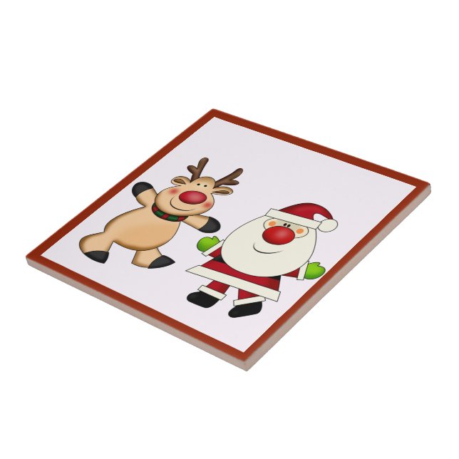 Santa & Reindeer Christmas Holiday Tile (Side)